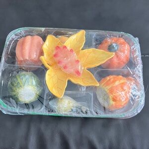 Autumn Leaf and Pumpkin candle Set and ceramic tray